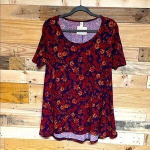 LuLaRoe size XS Red and Orange Floral Short Sleeves Soft & Strechy Perfect Tee